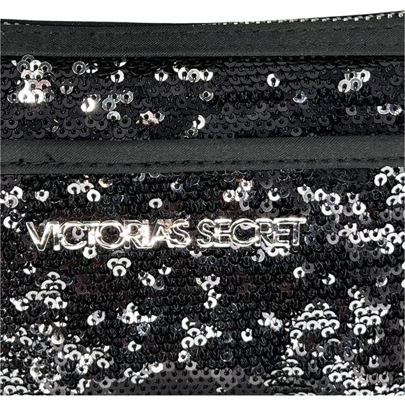 NWT Victoria's Secret Reversible Sequin Clutch Bag Black & Silver Zipper Closure - Picture 10 of 10